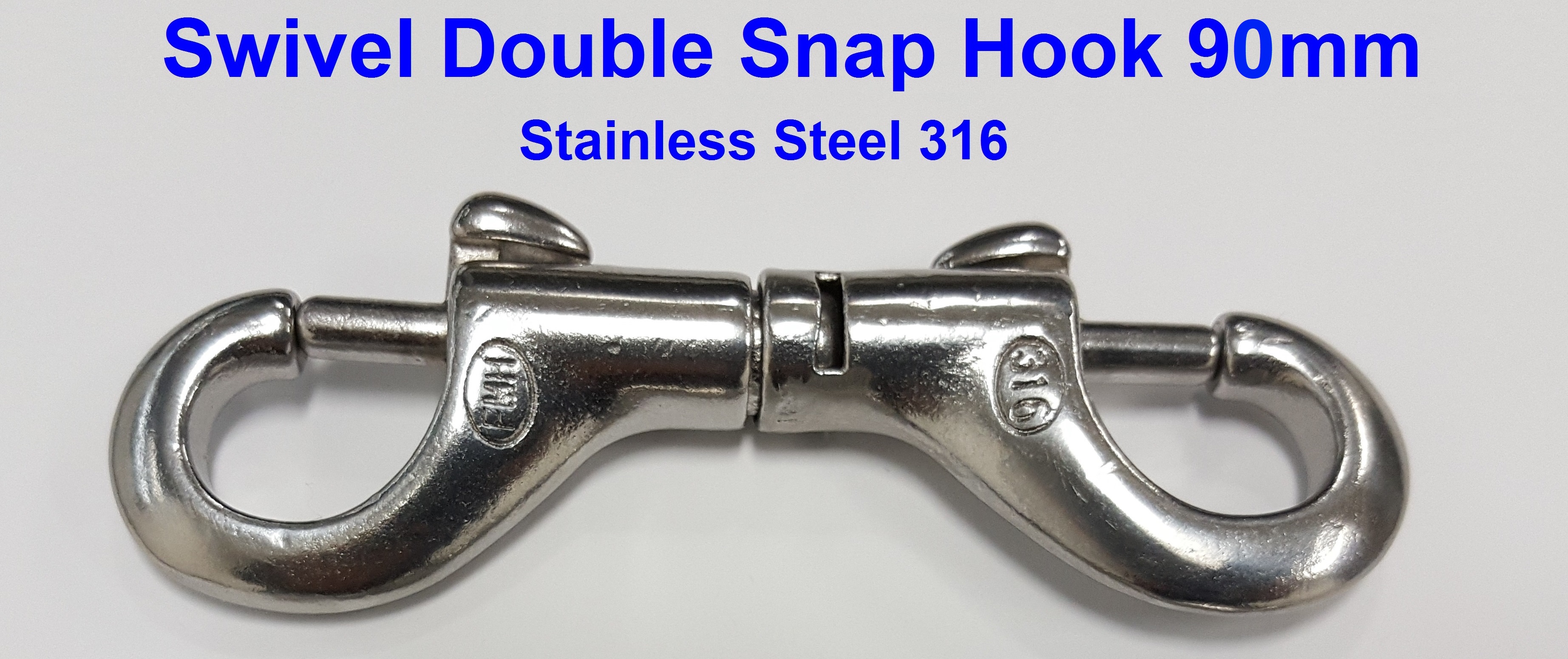 Swivel Double Snap Hooks 90mm_Hook_Hook & Shackle_Quality stainless steel  rod holders, boat hardware, shade sail fittings, wire balustrade and  fastener hardware.
